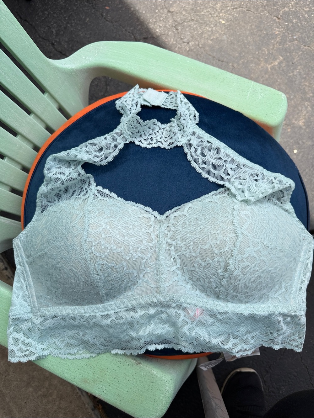 PINK Victoria's Secret Lace Halter Bralette in Pale Mint
